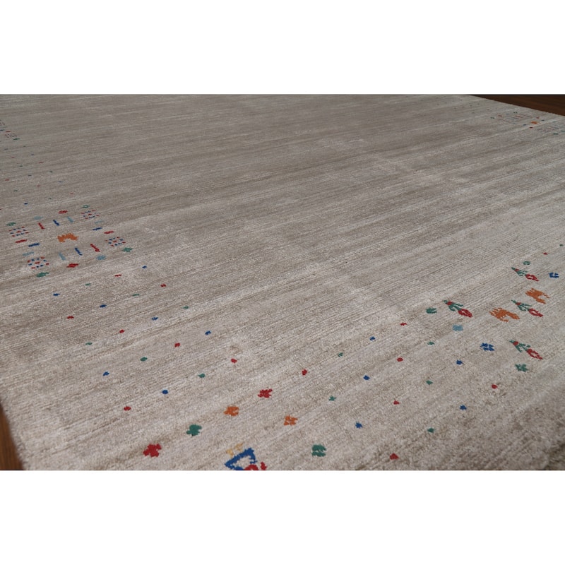 Hand Knotted Oriental 100% Wool Carpet Tribal Tribal Greys & Charcoal Gabbeh Area Rug - 9' 11'' X 8' 0''
