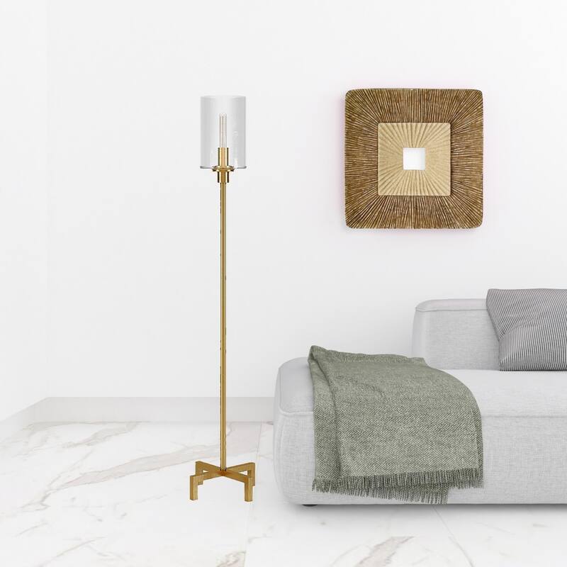 66" Modern Torchiere Floor Lamp with Glass Drum Shade and Metal Base Foot Switch Plug-In for Living Room - 66"H x 13"W x 13"D
