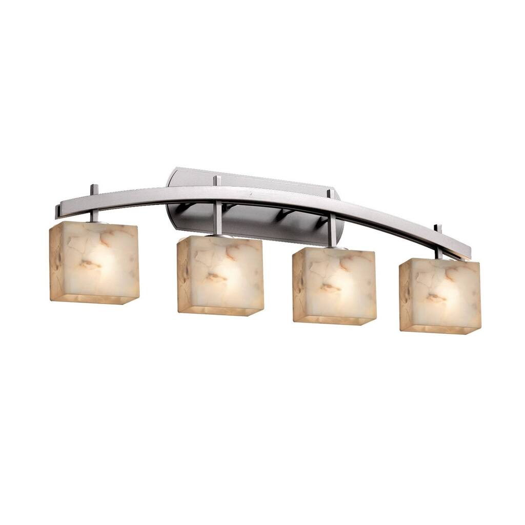 Justice Design Alabaster Rocks Archway 4-light Brushed Nickel Bath Bar, Rectangle Shade
