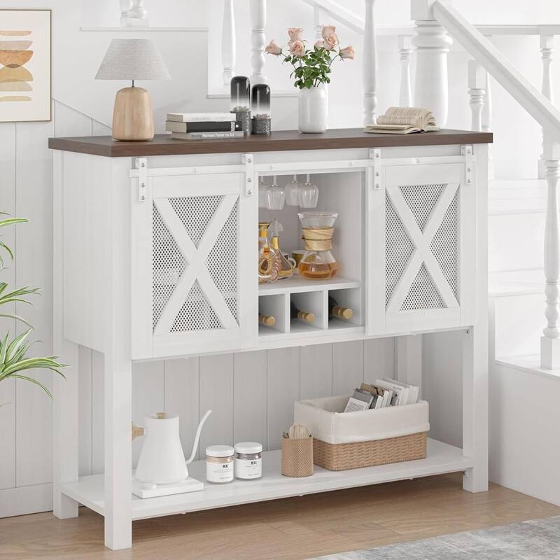 Bar Cabinet, Sideboard Buffet Cabinet with Storage, Coffee Bar Cabinet with Sliding Barn Door, Wine Cabinet