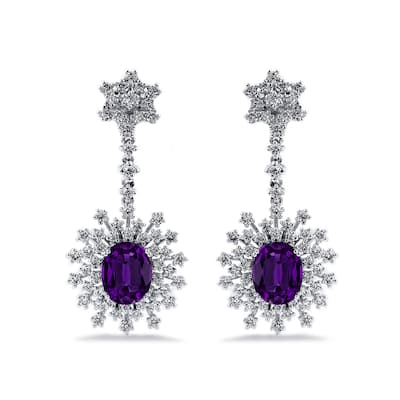 Auriya 4 5/8ct Fancy Oval-cut Amethyst Halo Diamond Drop Earrings 1 7/8ctw 18k Gold