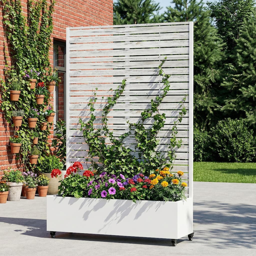 Metal Planter Box with Trellis Privacy Screen Planter Box with Lockable Wheels