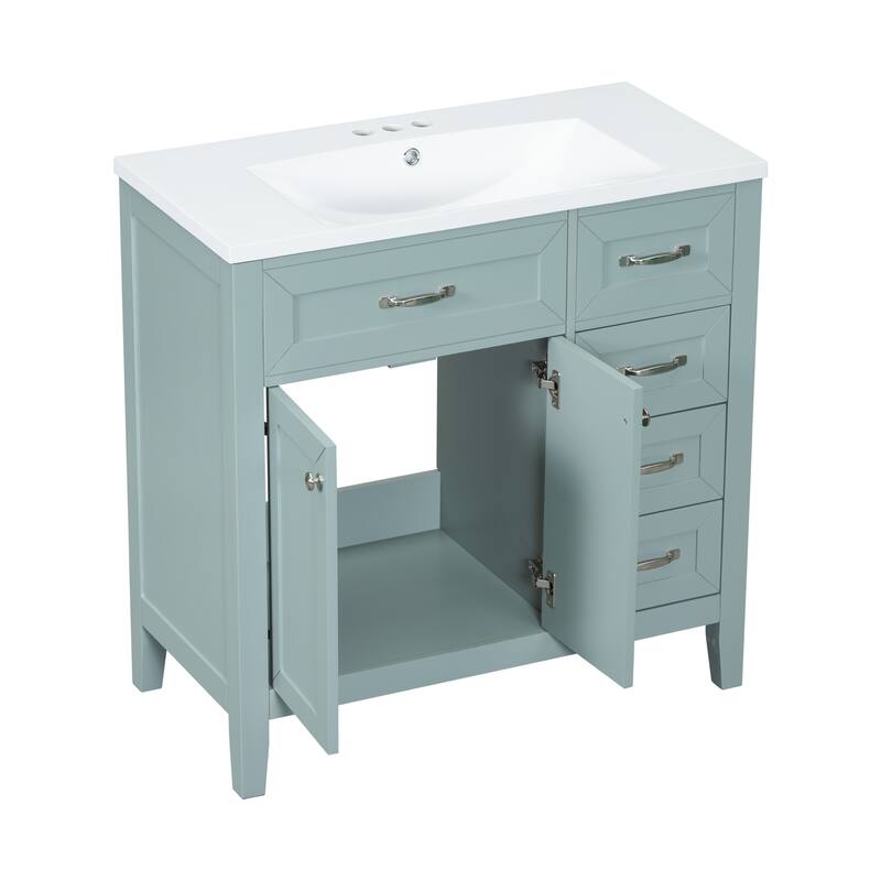 Bathroom Vanity with Sink Top, Wooden Bathroom Sink Cabinet with 3 Drawers, Vanity Set with Soft Closing Doors