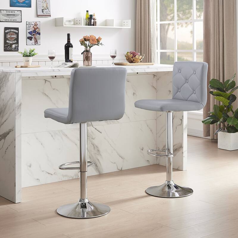 VECELO Bar Stools Set of 2 Armless Adjustable Swivel Modern PU Leather Button Barstools Four Colors are Available