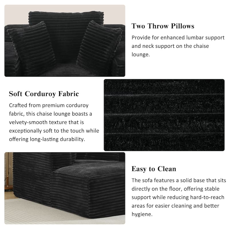 Corduroy Chaise Lounge Sofa Bed with Removable Pillows, Pocket Spring Cushion and No Assembly Required