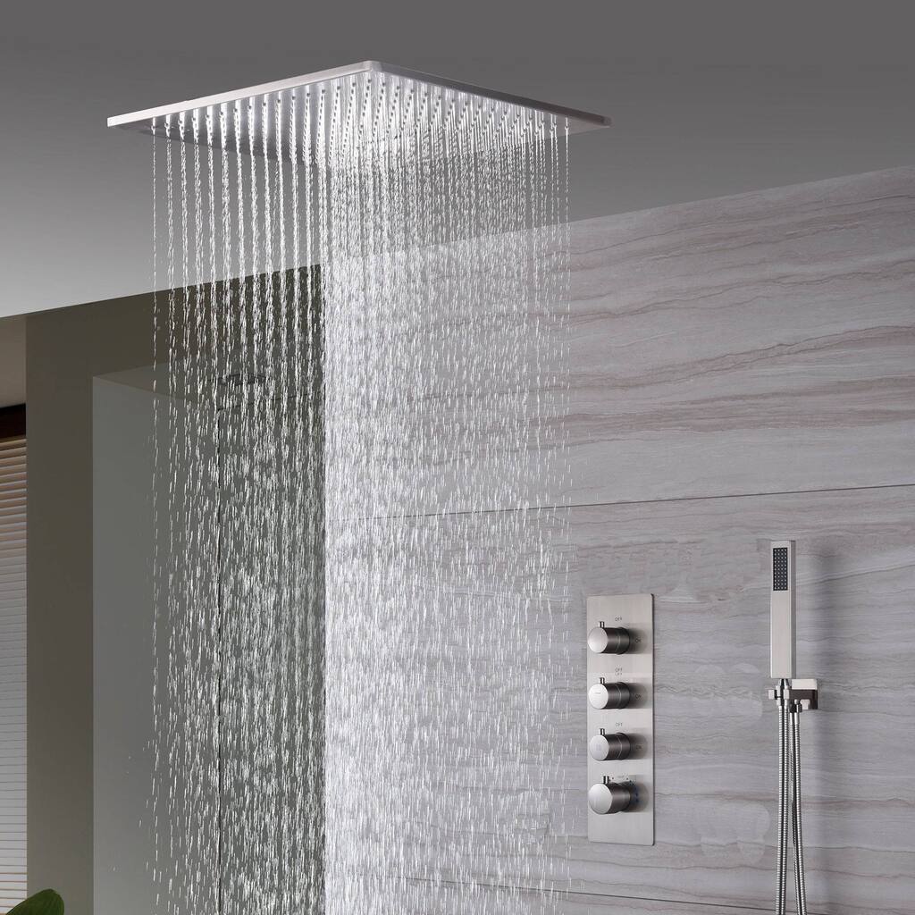 20inch ceiling mount rainfall waterfall shower systems 3 way thermostatic shower faucet - 7'6" x 10'9"