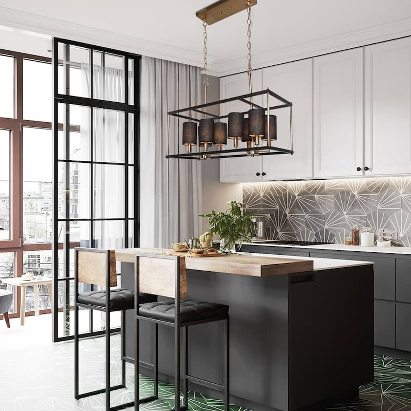 Zigger 8-light Modern Linear Chandelier Metal Dining Room Pendant with Removable Fabric Shade - L 26" x W 10.5" x H 82.5"