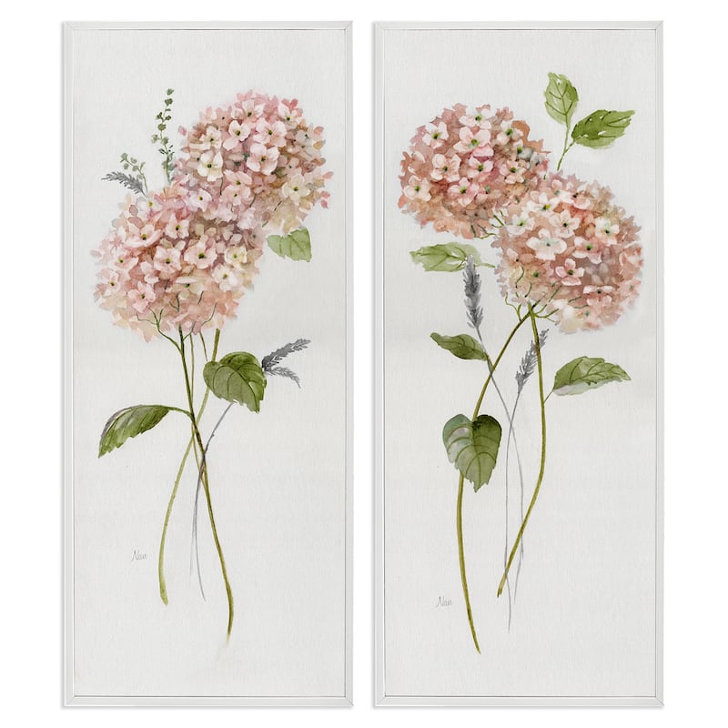 Stupell Pink Hydrangea Sprigs Framed Giclee Art Design By Nan (Set of 2) - 13 x 30 - White