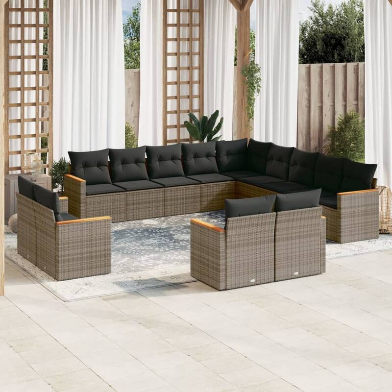 vidaXL Patio Sofa Set with Cushions Outdoor Conversation Furniture Poly Rattan - 24.4 x 24.4 x 27.2 in - Gray without table