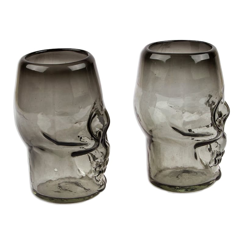 Novica Handmade Skull Handblown Recycled Glass Tumblers (Pair)