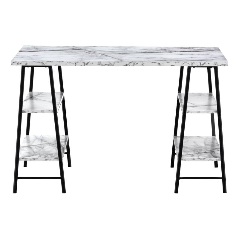 Contemporary 48" Computer Desk with 4 Open Shelves and Metal Base, Space-Saving Writing Desk for Home Office