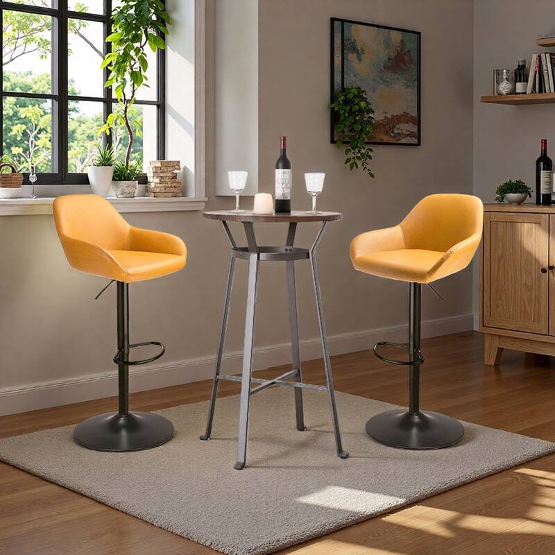 Glitzhome 41"H Round Wood Top High Pub Table with Gaslift Adjustable Swivel Bar Stools Set - 3PCS Brown Table & Yellow Chairs
