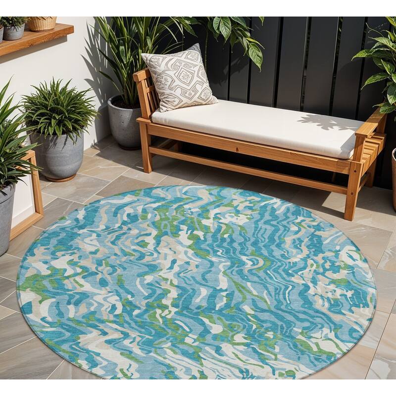 HomeRoots Abstract Transitional Rectangle Outdoor Rug - 8' Round