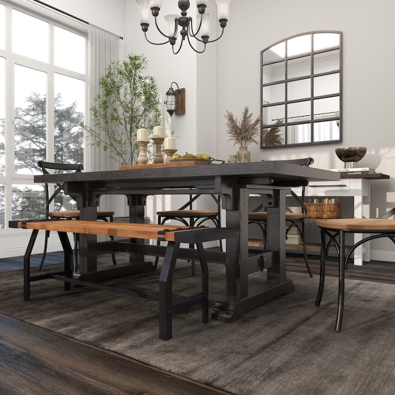 Brown Wood Bench with Black Metal Base and Studs - 55 x 13 x 18