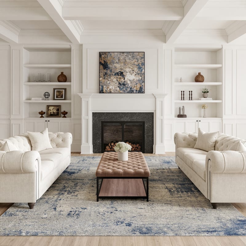 Copper Grove Nurnberg Modern Abstract Blue/Ivory Ombre Area Rug - 7'10" x 10'6" - Ivory/Blue - Rectangle