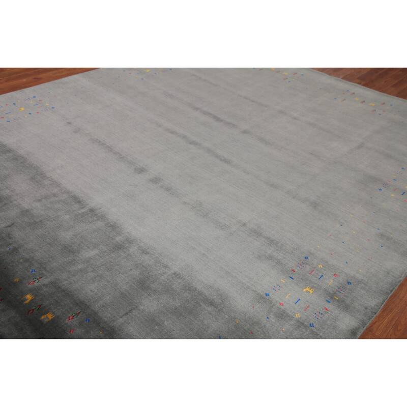 Slate Green Tribal Gabbeh Oriental Area Rug Hand-Knotted Wool Carpet - 8'1" x 9'11"