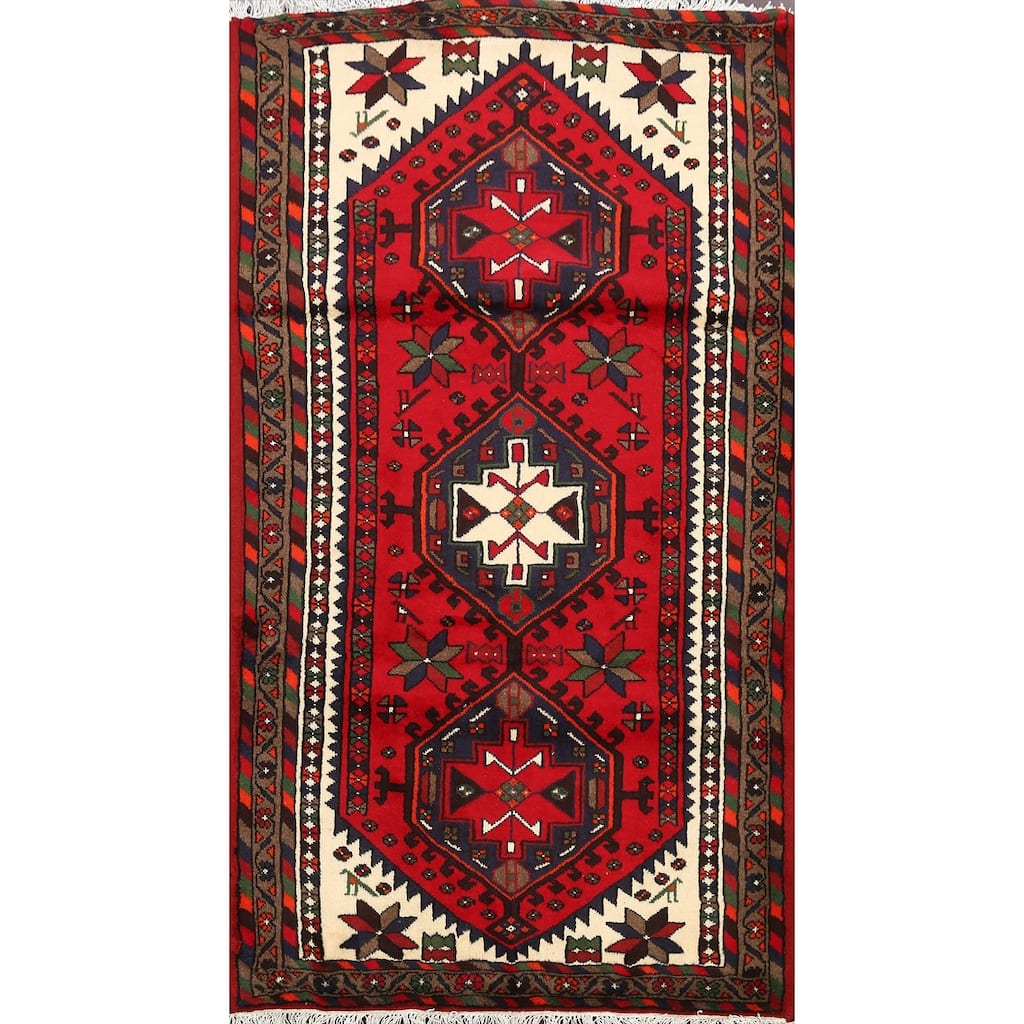 Geometric Traditional Hamedan Persian Wool Area Rug Hand-knotted - 3'3" x 5'2"