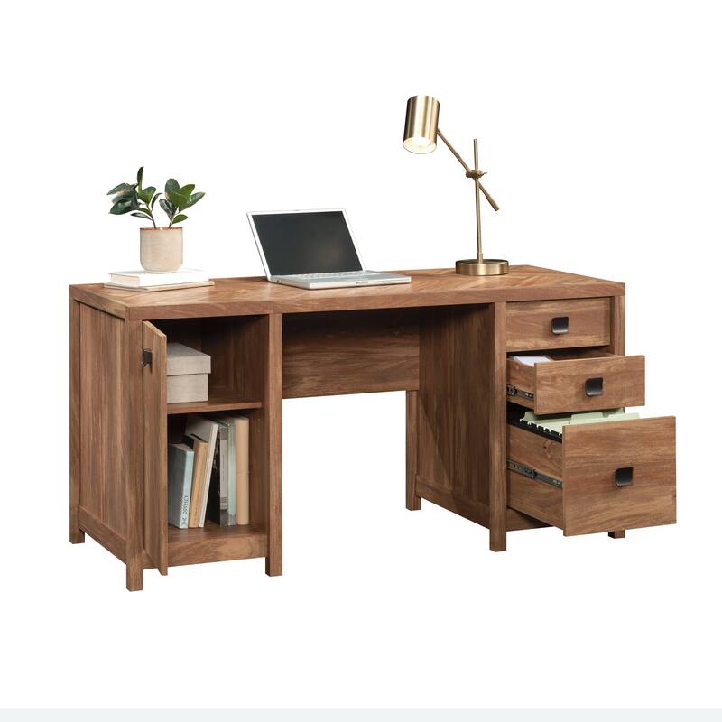 Engineered Wood Industrial Computer Desk with Three Roomy Drawers, Brown
