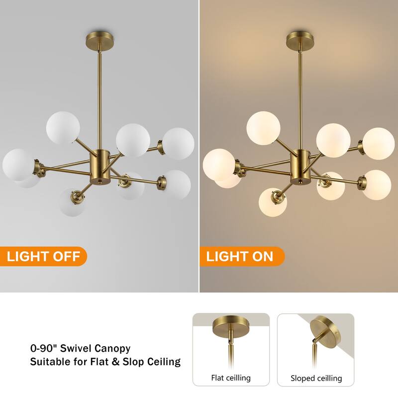 WINGBO 8-Light Modern Chandelier, Sputnik Pedant Light Fixture with Large Clear Glass Globe Shade - N/A