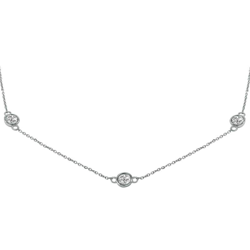 Marquee 2 Carat TW Bezel Set Lab Grown Diamond Station Necklace in 14K White Gold