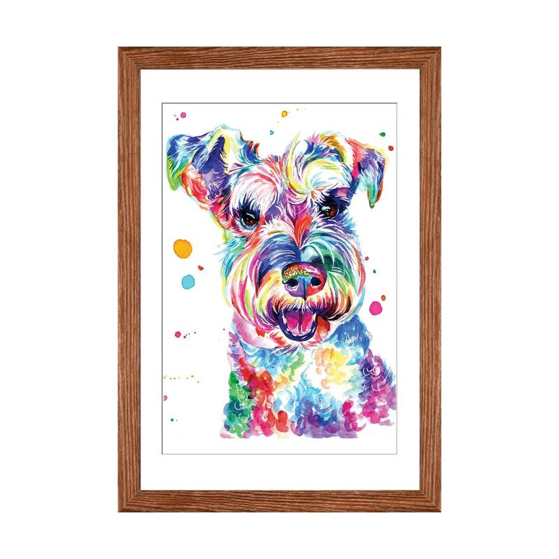 iCanvas "Smiling Schnauzer" by Yubis Guzman - Walnut - 24x16x1