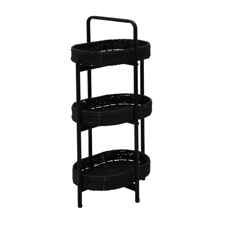 3 Tiers Tray Tables Paper Rope Woven Side Table for Living Room Kitchen Oval Storage Basket Small Shelves