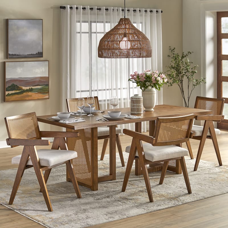 Lifestorey Felicity Live Edge Dining Set - 5-Piece Colonial Oak/Beige