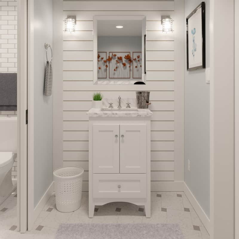 KitchenBathCollection Abbey 24" Bathroom Vanity with Carrara Marble Top - White