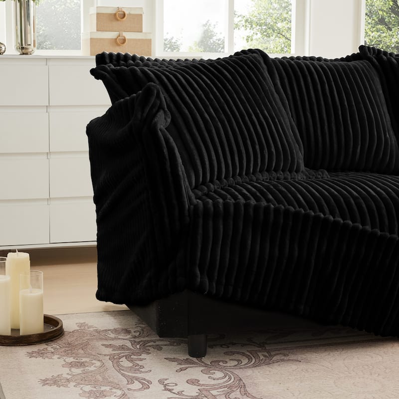 120" Corduroy L-Shaped 3-Seater Sectional with Convertible Ottoman, Removable Slipcover and Cloud-Like Cushions
