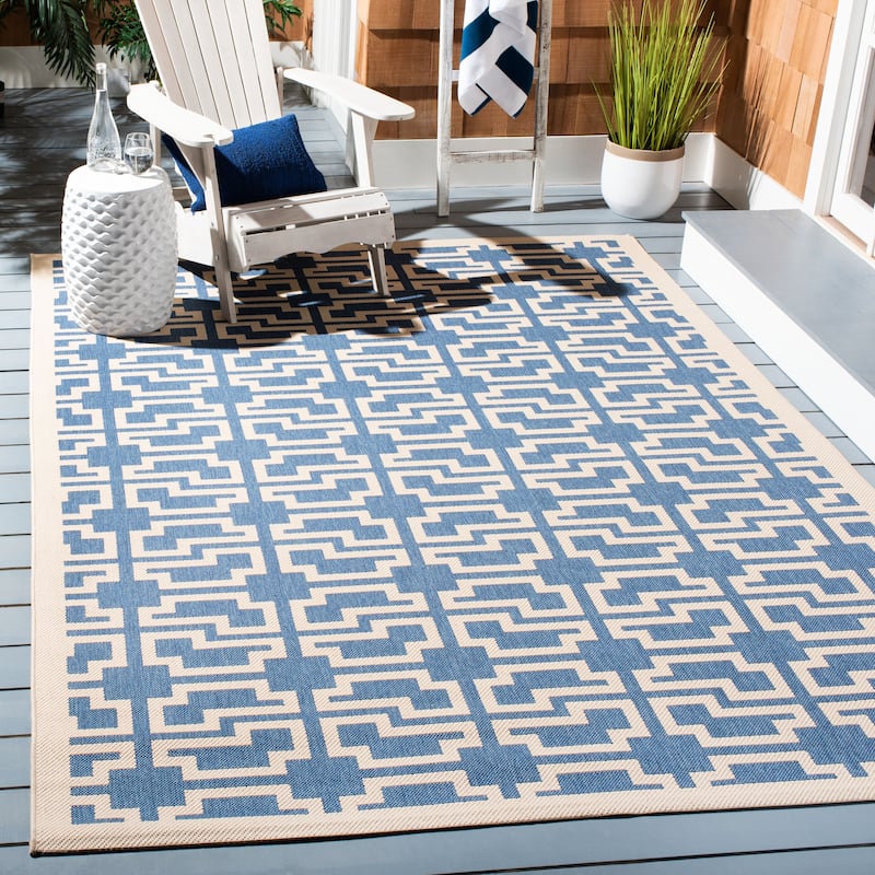 SAFAVIEH Courtyard Zohre Indoor/ Outdoor Waterproof Patio Backyard Rug - 4' x 5'7" - Blue/Beige