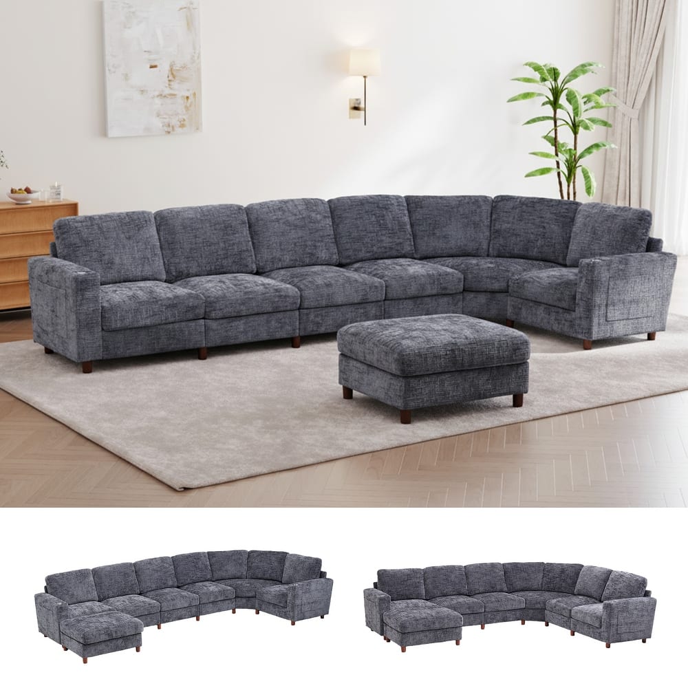 GDFStudio - Modular Chenille L-Shaped 159" 6-Seater Sectional Sofa with Storage & Cup Holders