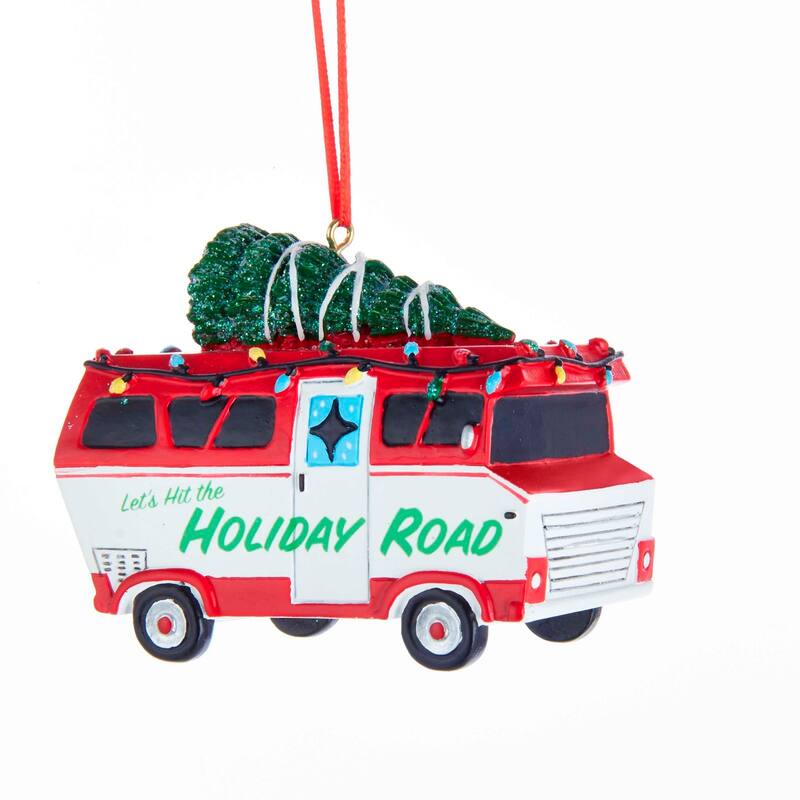 Lets Hit the Holiday Road Red and White Camper Christmas Holiday Ornament - Red,White