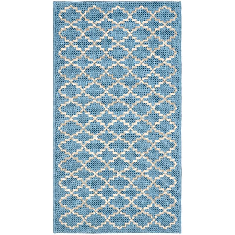 SAFAVIEH Courtyard Gerdi Indoor/ Outdoor Patio Backyard Rug - 2' x 3'7" - Blue/Beige