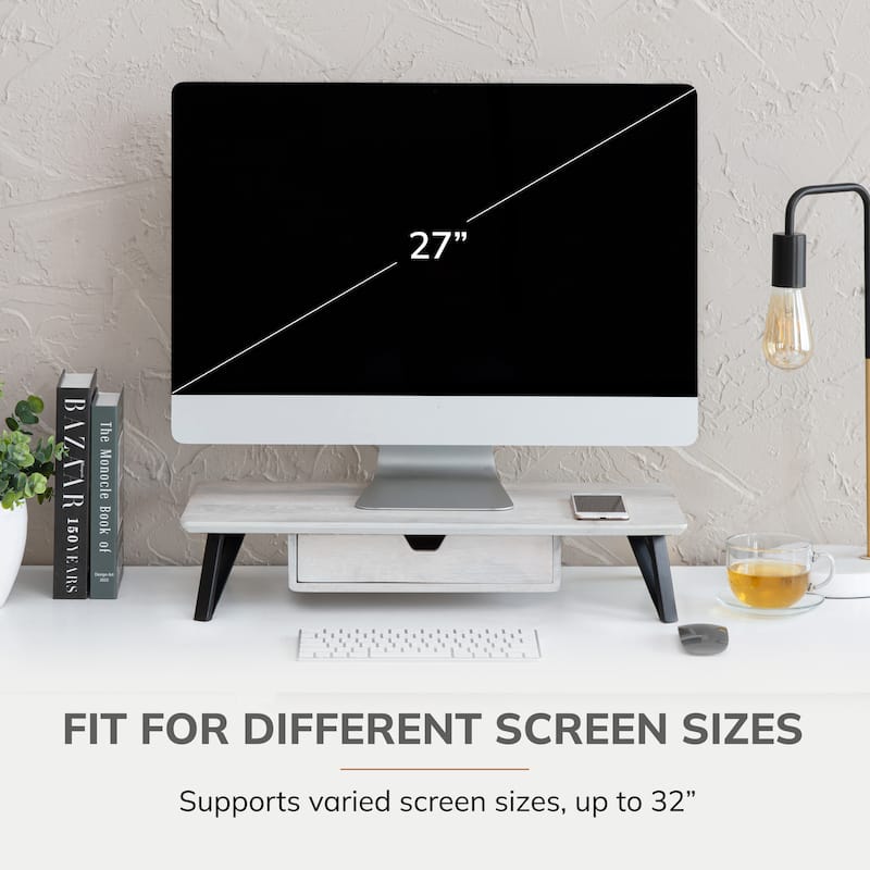 Jani Wood Monitor Stand Riser Desk - Ergonomic Design Stand, Desktop Organizer Table for Home, Office Workspace, Gaming Desk