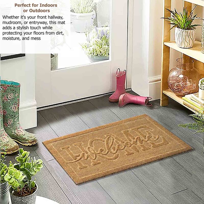 Gardenised Heavy Duty Coco Coir Doormat Non Slip PVC Baking Embossed Welcome Design Natural Coconut Fiber Floor Mat 18x30"
