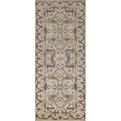 Transitional Oushak Indian Runner Rug Hand-Knotted Wool Carpet - 2'6"x 8'0"