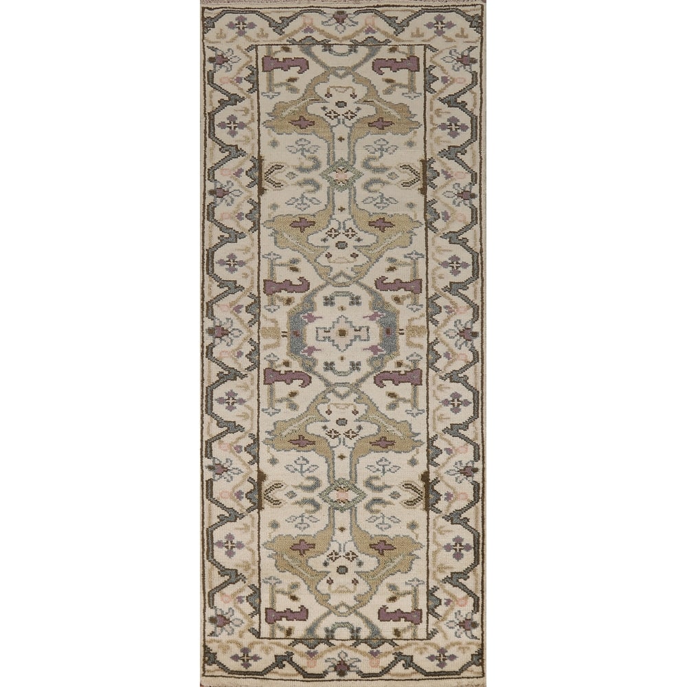 Transitional Oushak Indian Runner Rug Hand-Knotted Wool Carpet - 2'6"x 8'0"