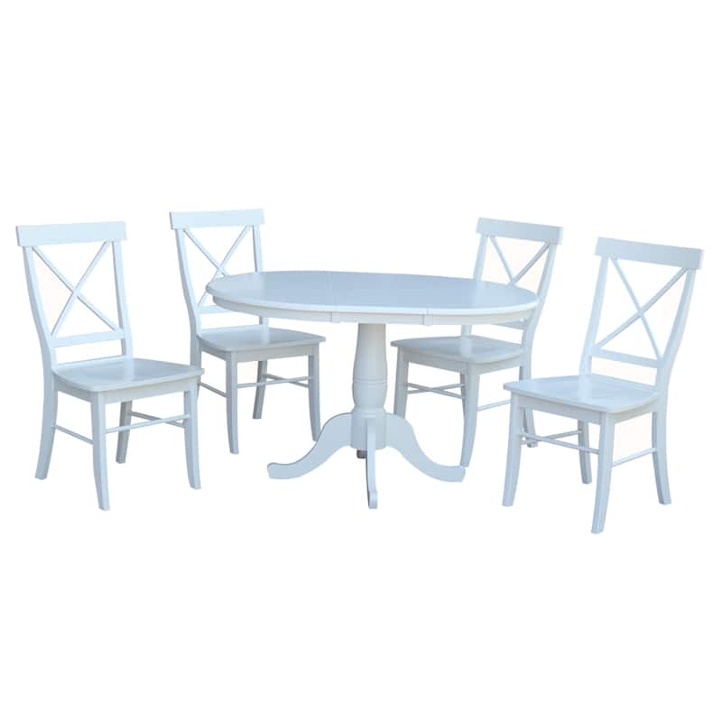 International Concepts 36" Round Extension Dining table with 4 X-back Chairs - Set of 5