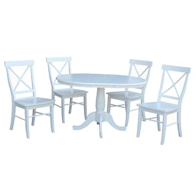 International Concepts 36" Round Extension Dining table with 4 X-back Chairs - Set of 5
