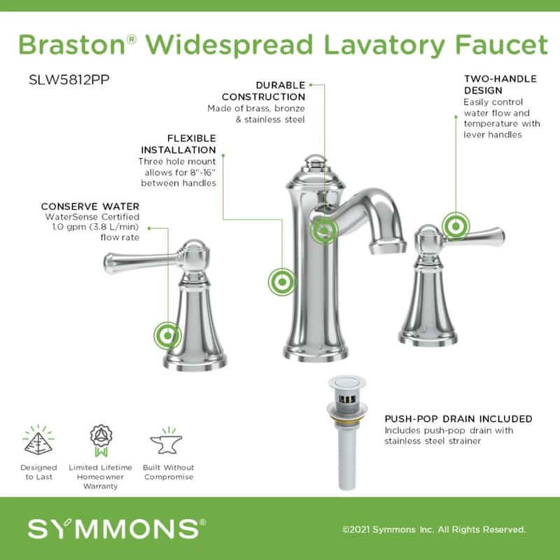 Symmons SLW5812PP Braston 1.0 GPM Vessel Widespread Bathroom Faucet