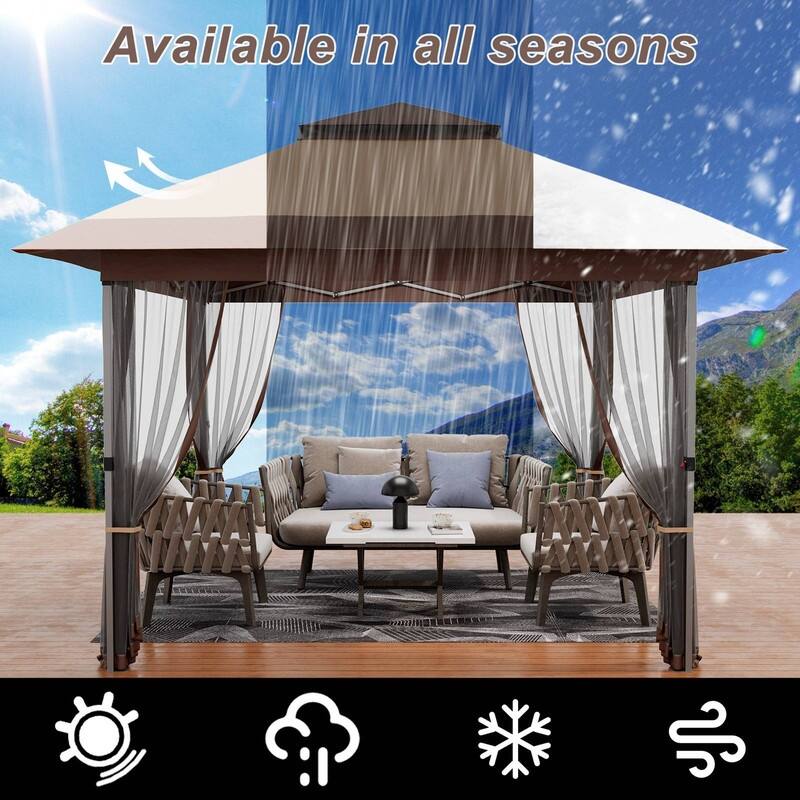 12 X 12ft Pop-up Gazebo, Double Roof Tent with Mosquito Netting