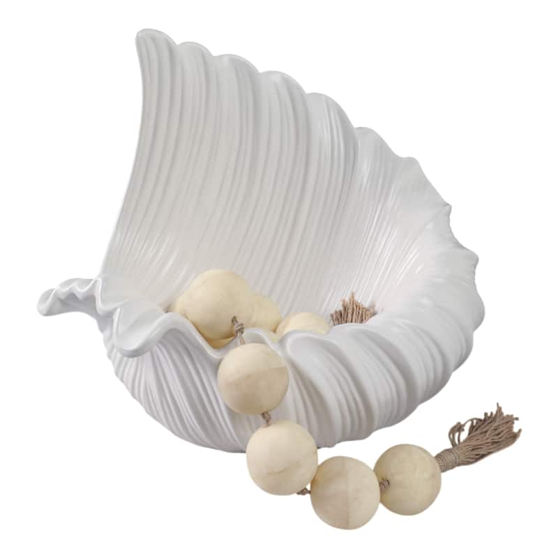 Ceramic Bowl Textured Shell-Inspired Design for Home Decor - 13" White - 16" x 12" x 13"