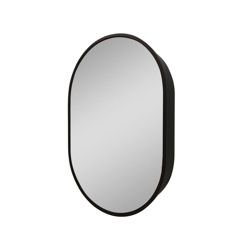 31X21 Inch Oval Black Metal Framed Wall Mount Bathroom Medicine Cabinet With Mirror