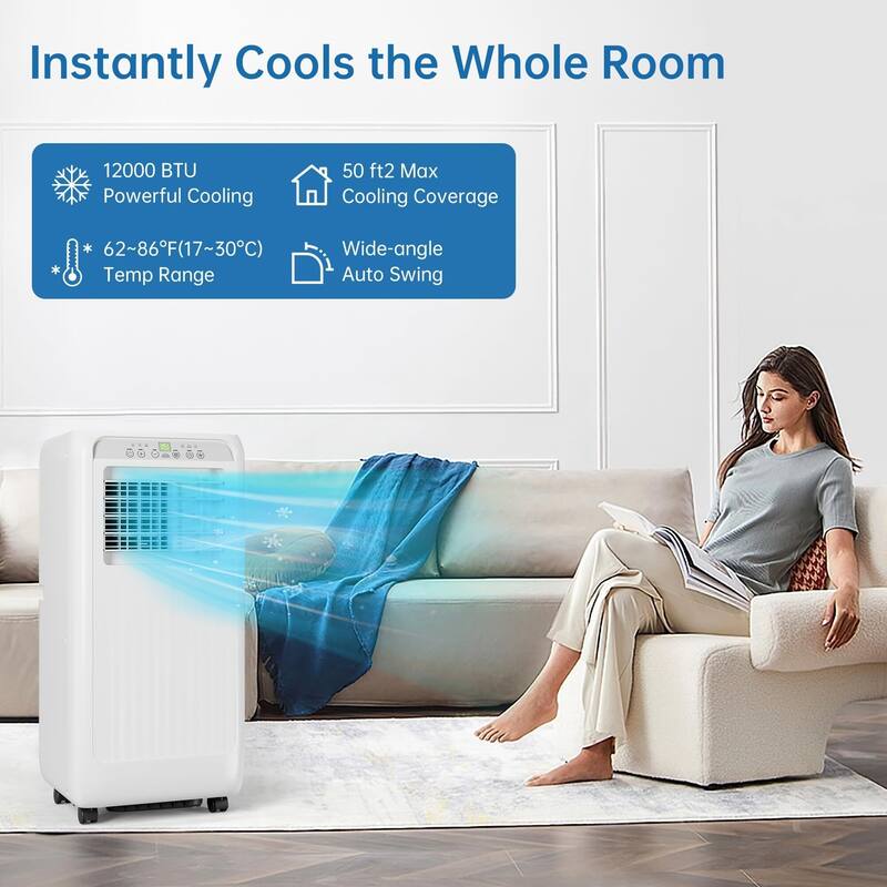 8,000 BTU Portable Air Conditioner, Portable AC Built-in Cool with Dehumidifier and Fan Modes for Room up to 350 sq.ft