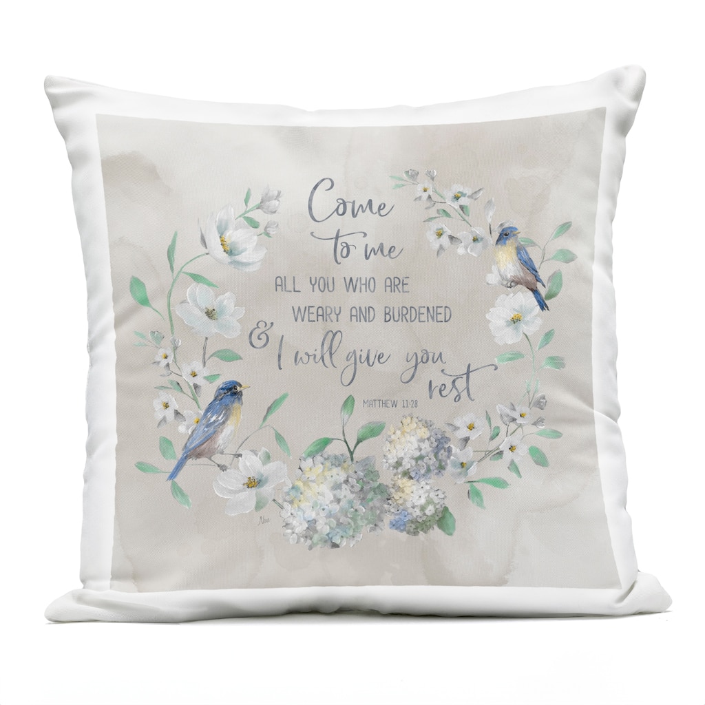 Stupell Comforting Proverb & Wreath Printed Outdoor Throw Pillow Design by Nan