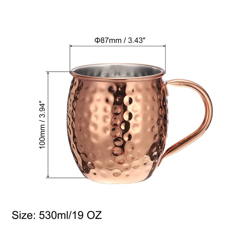 Copper Mugs 530ml/19 OZ Hammered Cocktail Mugs, 1Pcs Rose Gold - Rose Gold - Rose Gold