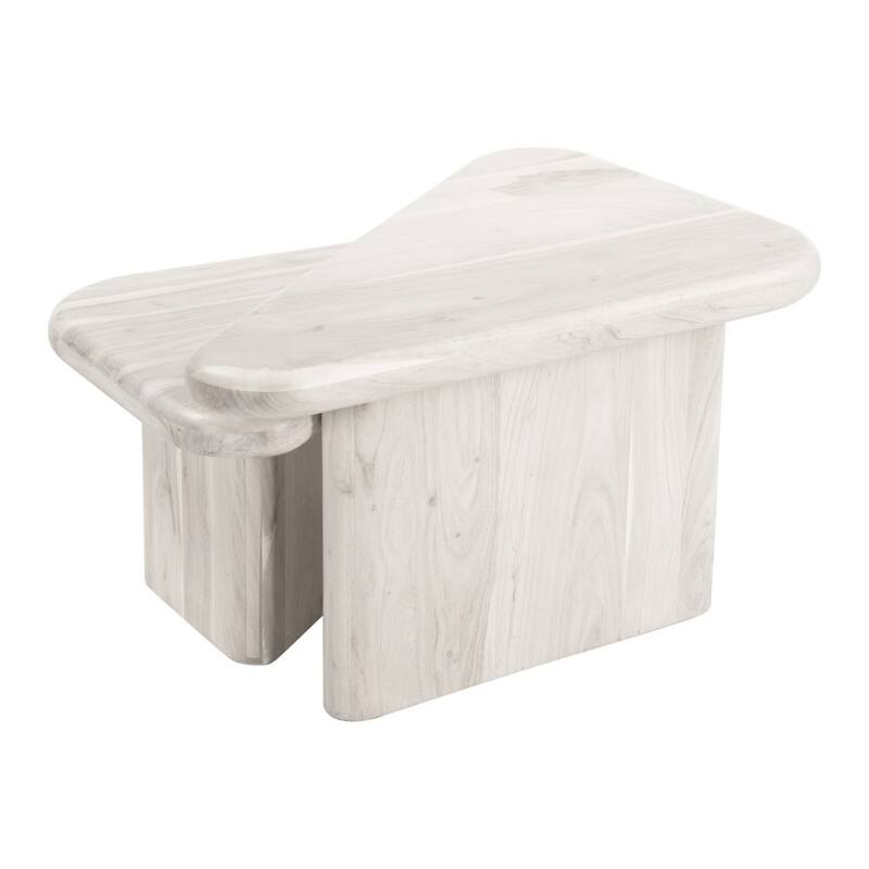HomeRoots Set of Two Natural Solid Wood Triangle Pedestal Nested Coffee Tables - 39.00 in. x 18.50 in. x 25.00 in.