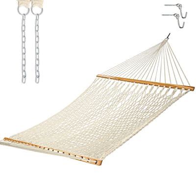 Castaway Living 13 ft. Double Traditional Hand Woven Cotton Rope Hammock with Free Extension Chains & Tree Hooks,Designed