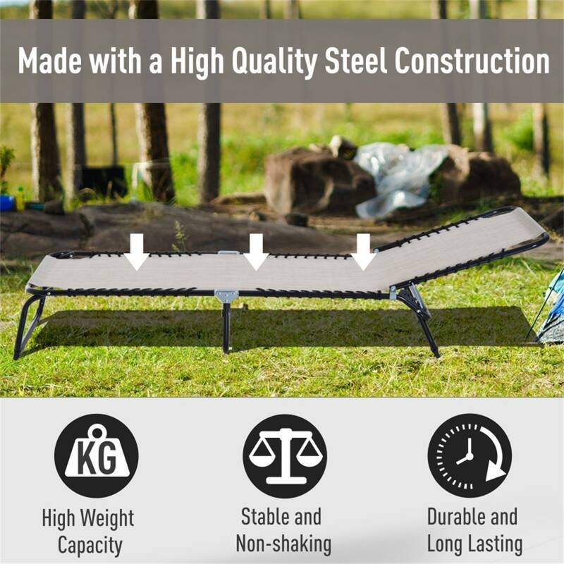 Adjustable Reclining Outdoor Lounge Chair Foldable Portable Camping Poolside Patio with Mesh Fabric and Steel Frame
