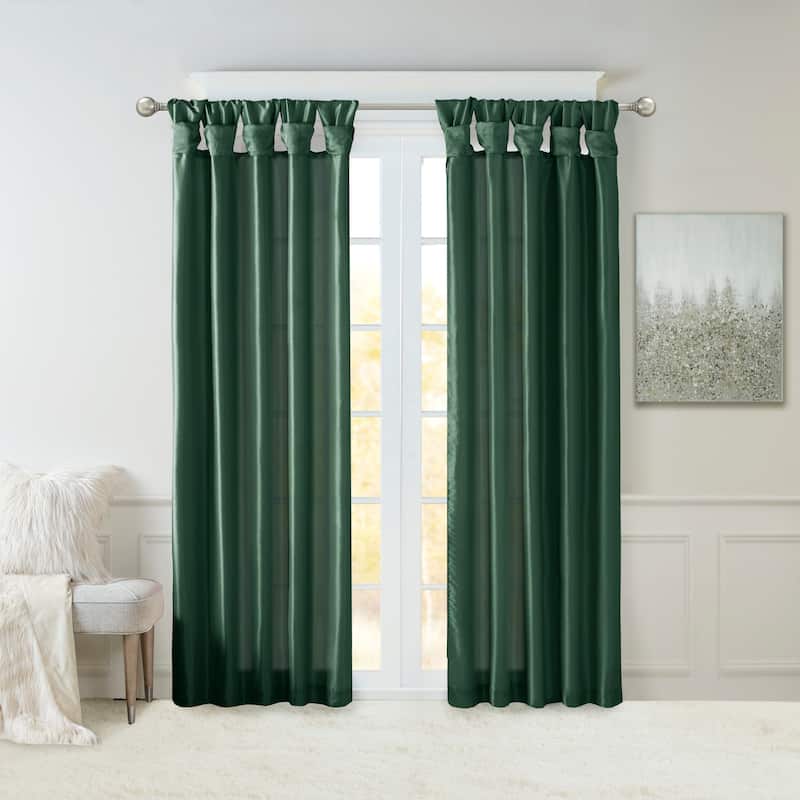 Twist Tab Lined Window Curtain Panel Green